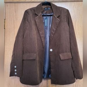 Brown Curduroy Blazer With Shoulderpads Size US 8